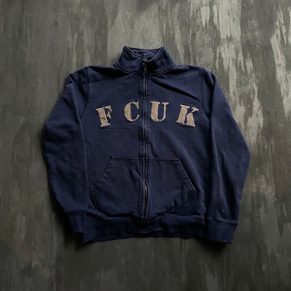 Vintage FCUK Zip Up Sweatshirt Mens M Blue 2000s French Connection